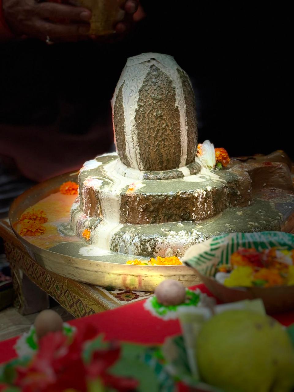 Shiva lingam after a ritual offering.