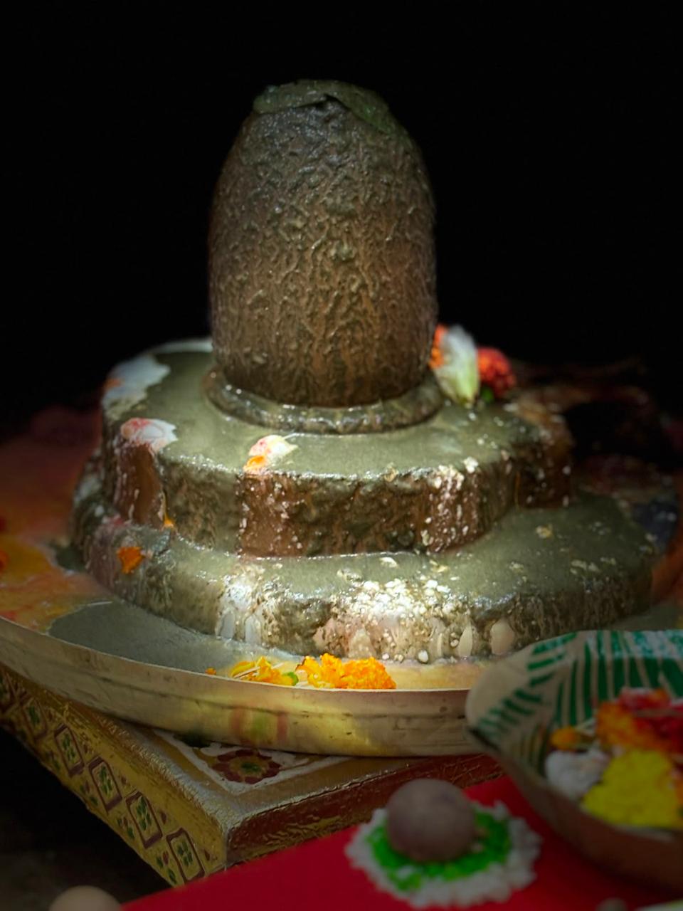 Shiva lingam following the ritual bathing.