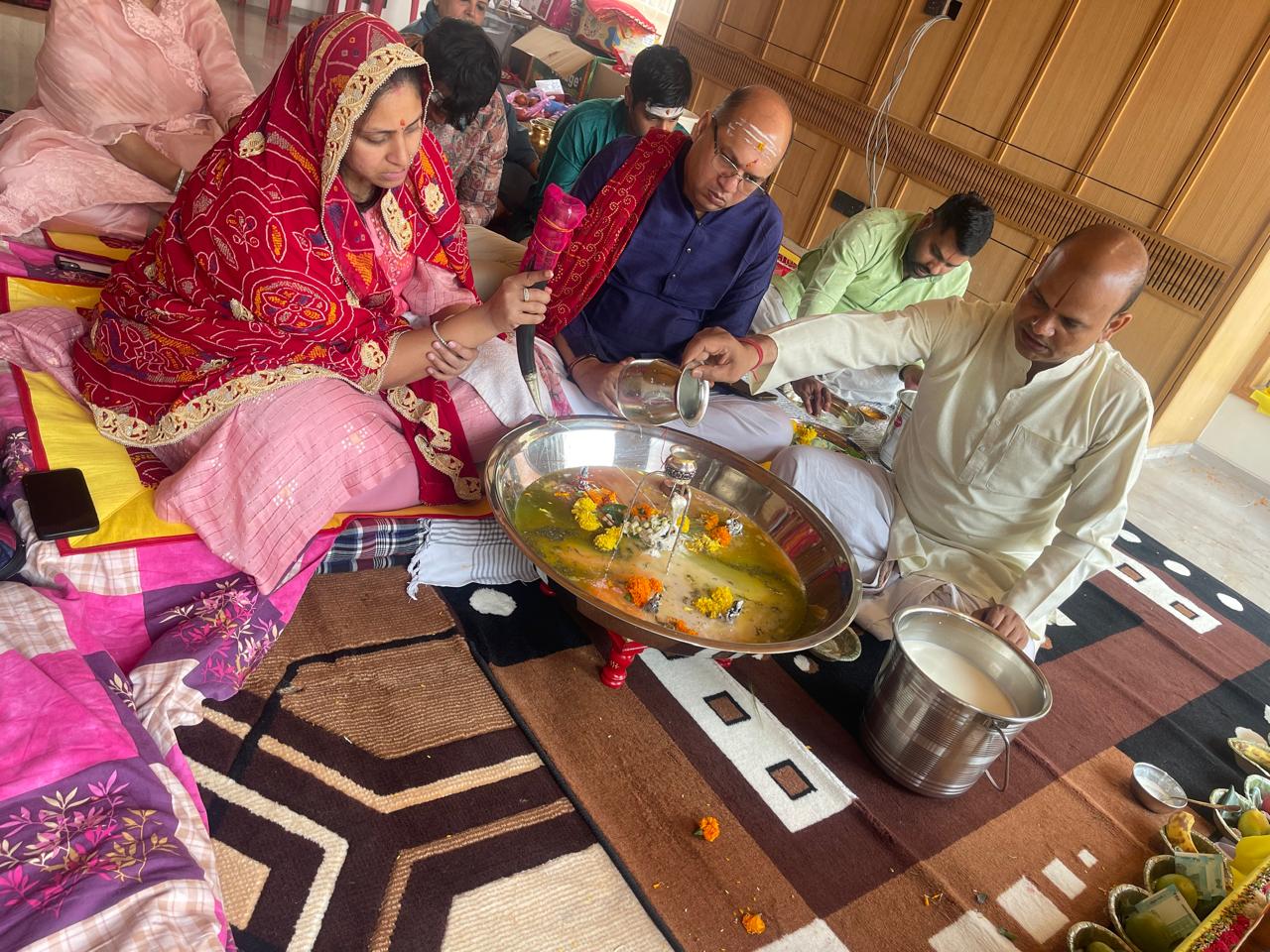 Ceremonial setting associated with Vedic observance and public religious work.